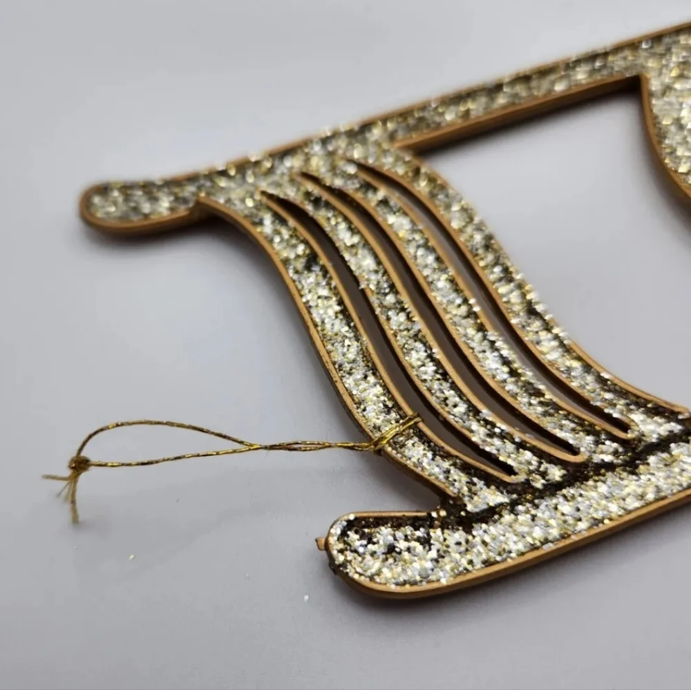 Christmas Ornament, Set of 6 Musical Themed, Gold glitter